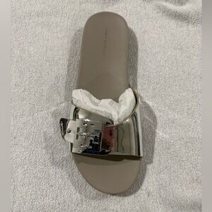 Tory Burch Metallic Silver Slide Sandals